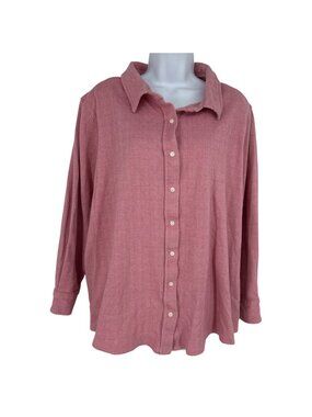 Lands' End Herringbone Button Down Soft Pink Long Sleeve Shirt Size 2X